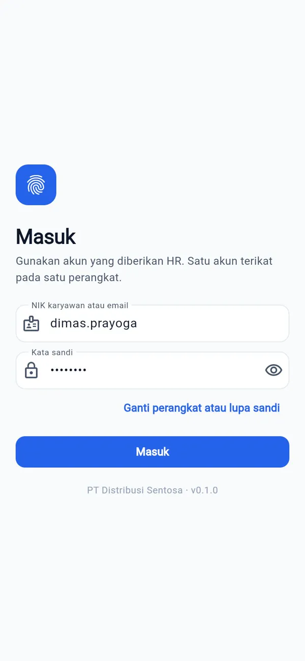 Layar masuk AppSend dengan NIK atau email