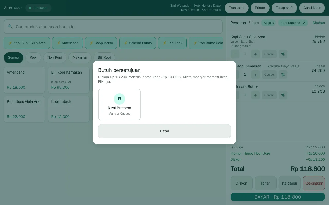 Dialog butuh persetujuan manajer