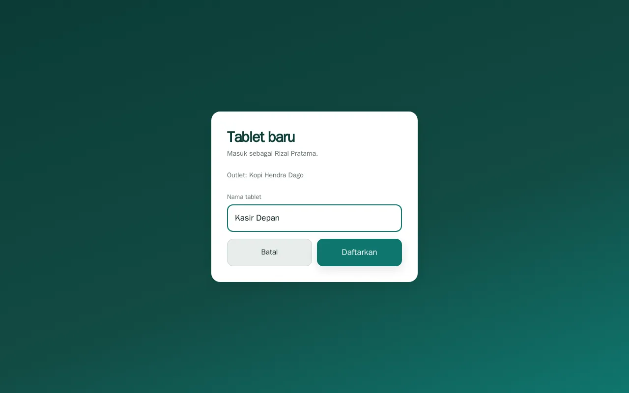 Mengisi nama tablet saat pendaftaran